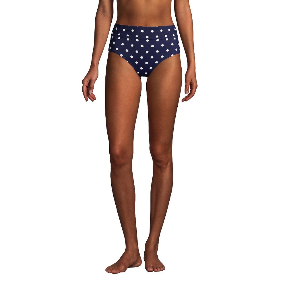 size 18 Women's High Waisted Bikini Tankini Bottoms deep sea navy polka dot - Picture 6 of 12